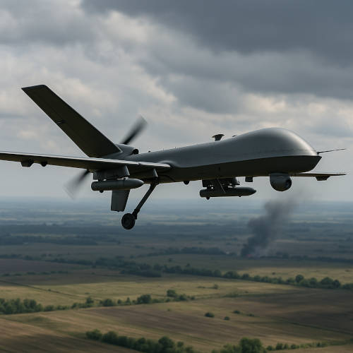 Dron w locie podczas ataku - symbol współczesnych zagrożeń