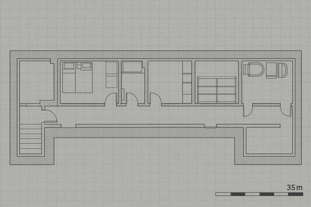 Plan schronu 35 m - układ wnętrza i wyposażenie