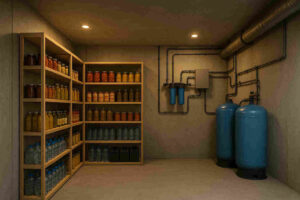Magazyn w schronie - zbiorniki filtry i zapasy