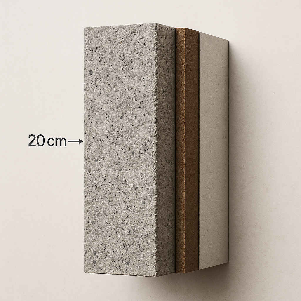 Ściana wewnątrz schronu - zbrojony beton 20 cm