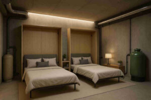 Sypialnia w schronie - łóżka składane